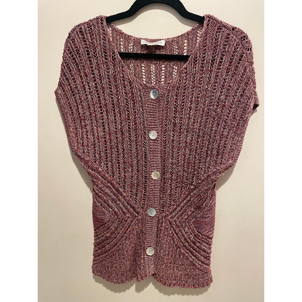 Coldwater Creek plum knit short dolman sleeve button down cardigan large